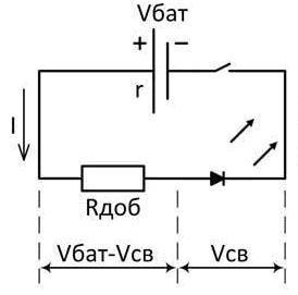 Diagram for indbygning af en strømbegrænsende modstand.