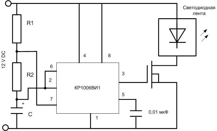 Kredsløb til pulsgenerator på KR1006VI1.