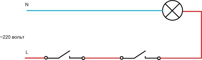 Sådan tilslutter du en pære til to afbrydere